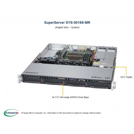 Supermicro SuperServer SYS-5019S-MR 1U Rack Server, Intel Xeon E3-1200 v5/v6, 4x Hot-Swap Bays